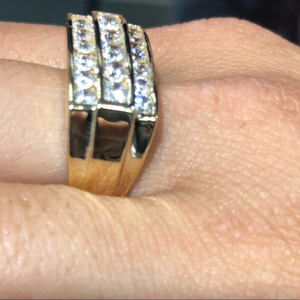 9mm Solid 14K Yellow Gold CZ Men's Ring - Picture 4 of 7